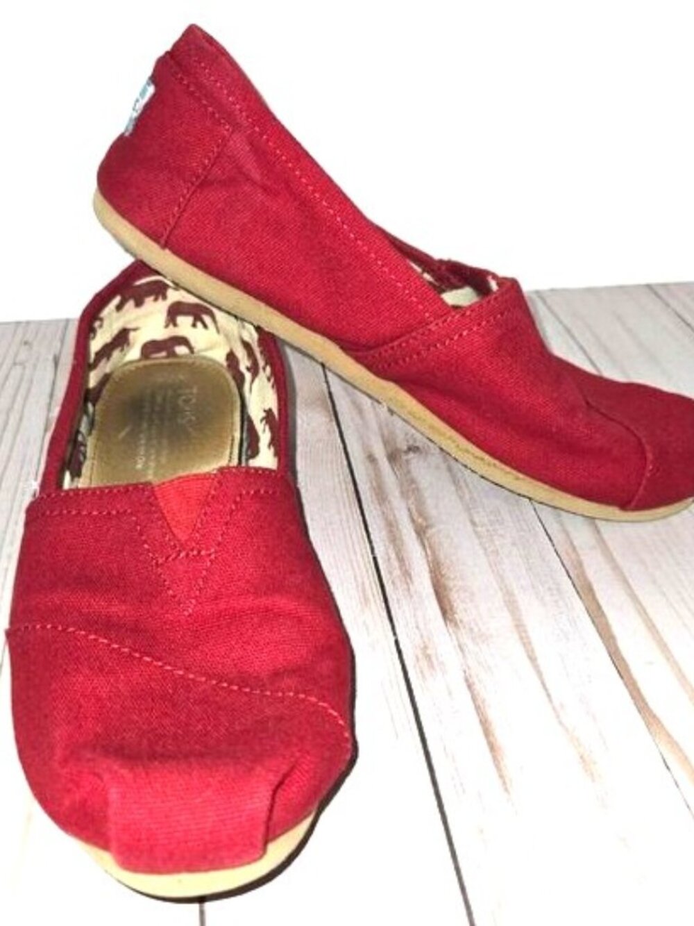 TOMS Classic Alpargata Red Canvas Slip On Shoes Women’s Size 7.5